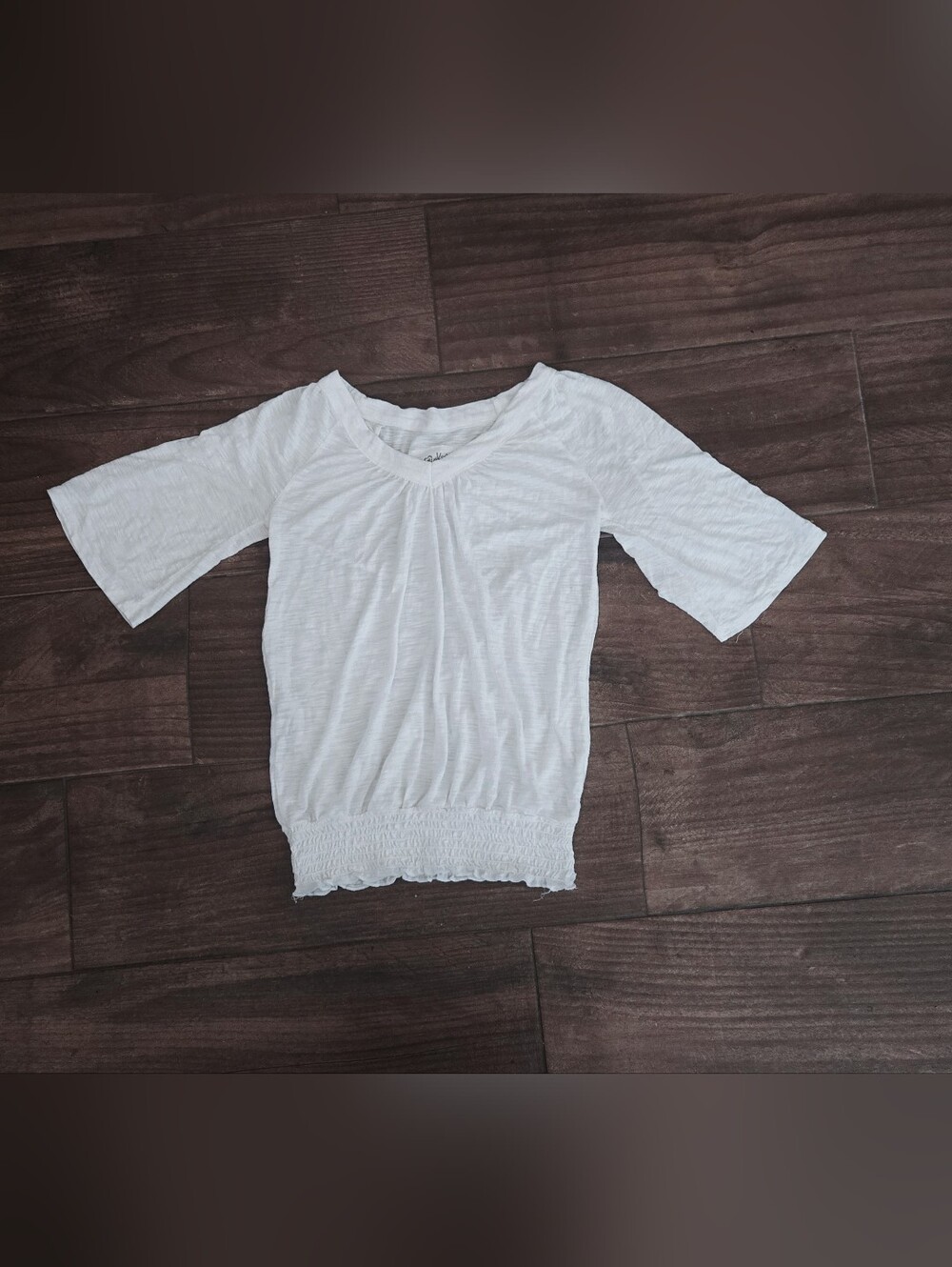 Mudd White Short Sleeve Smocked Hem Top